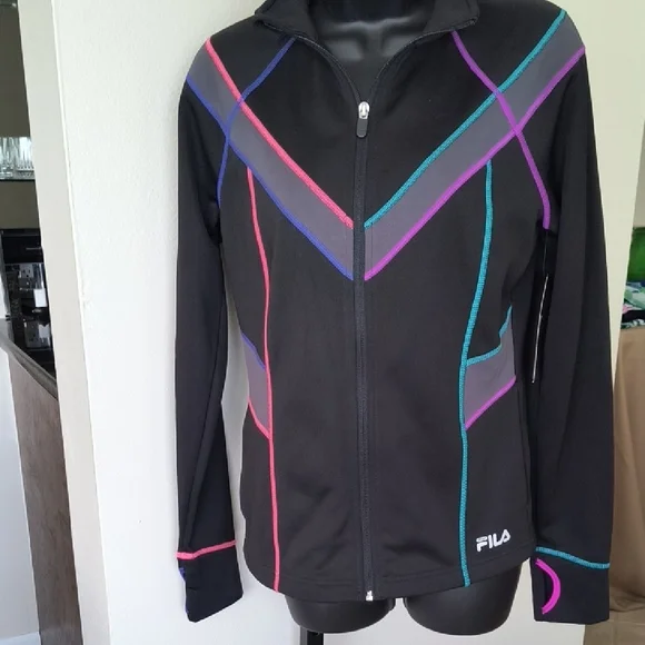 Fila Black and Pink Chevron Performance Jacket - Picture 1 of 8